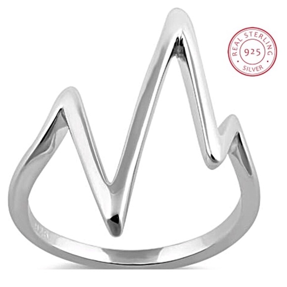 Solid 925 Silver Heartbeat Ring - Picture 2 of 4